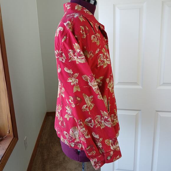 Sag Harbor Sport Light Jacket Red Gold Roses XL cotton floral chambray retro - Picture 4 of 12